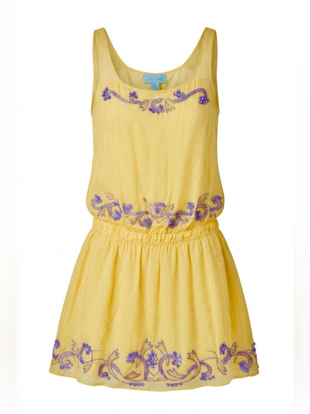 Sunlit Yellow Silver Beaded Mini Dress by Ginger Blu (one of a kind)